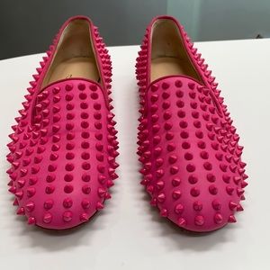 Used Pink Louboutin loafers spikes